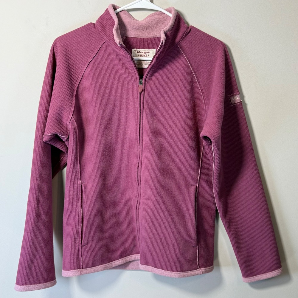 Life is Good Fleece Jacket Womens S Berry Excellent Ribbed Full Zip Mock Neck